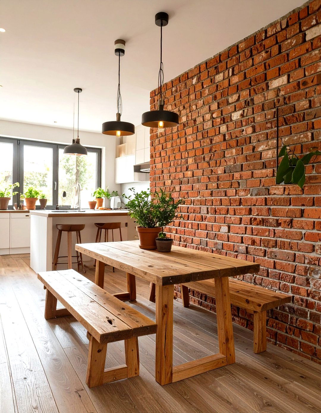 A Classic Brick Accent Wall in a Tuscan Kitchen - 30 tuscan kitchen design ideas