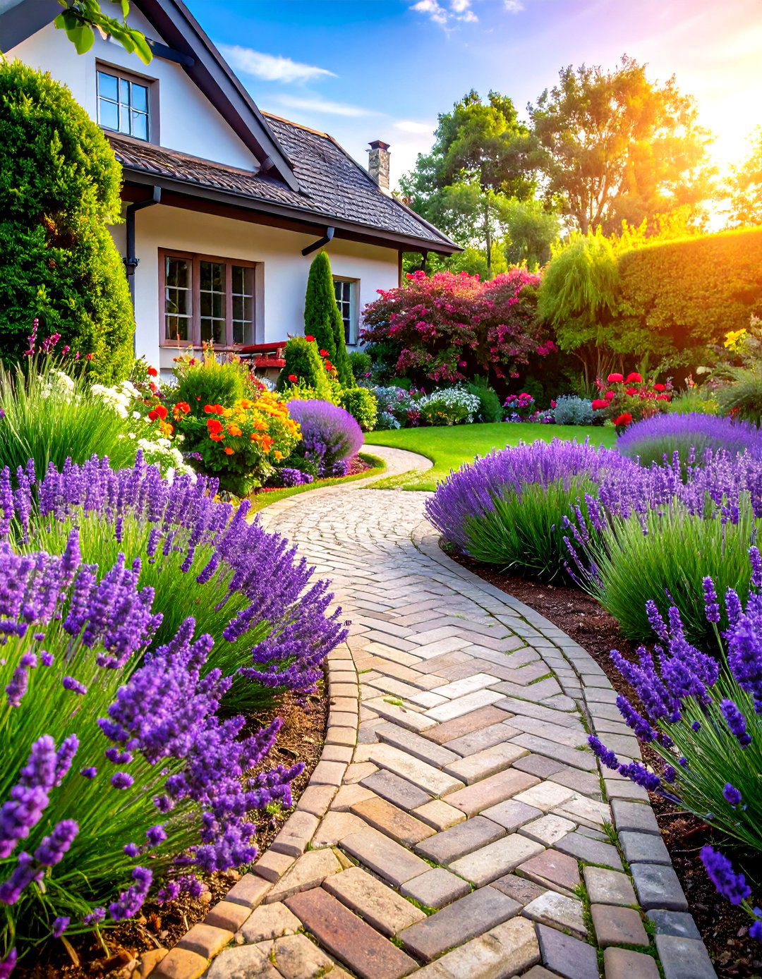 A Classic Herringbone Brick Garden Pathway - 30 garden pathway ideas