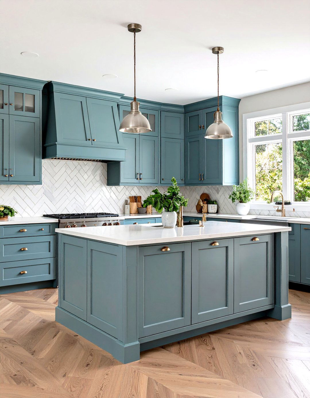 A Classic Kitchen with a Herringbone Backsplash - 30 kitchen tile ideas