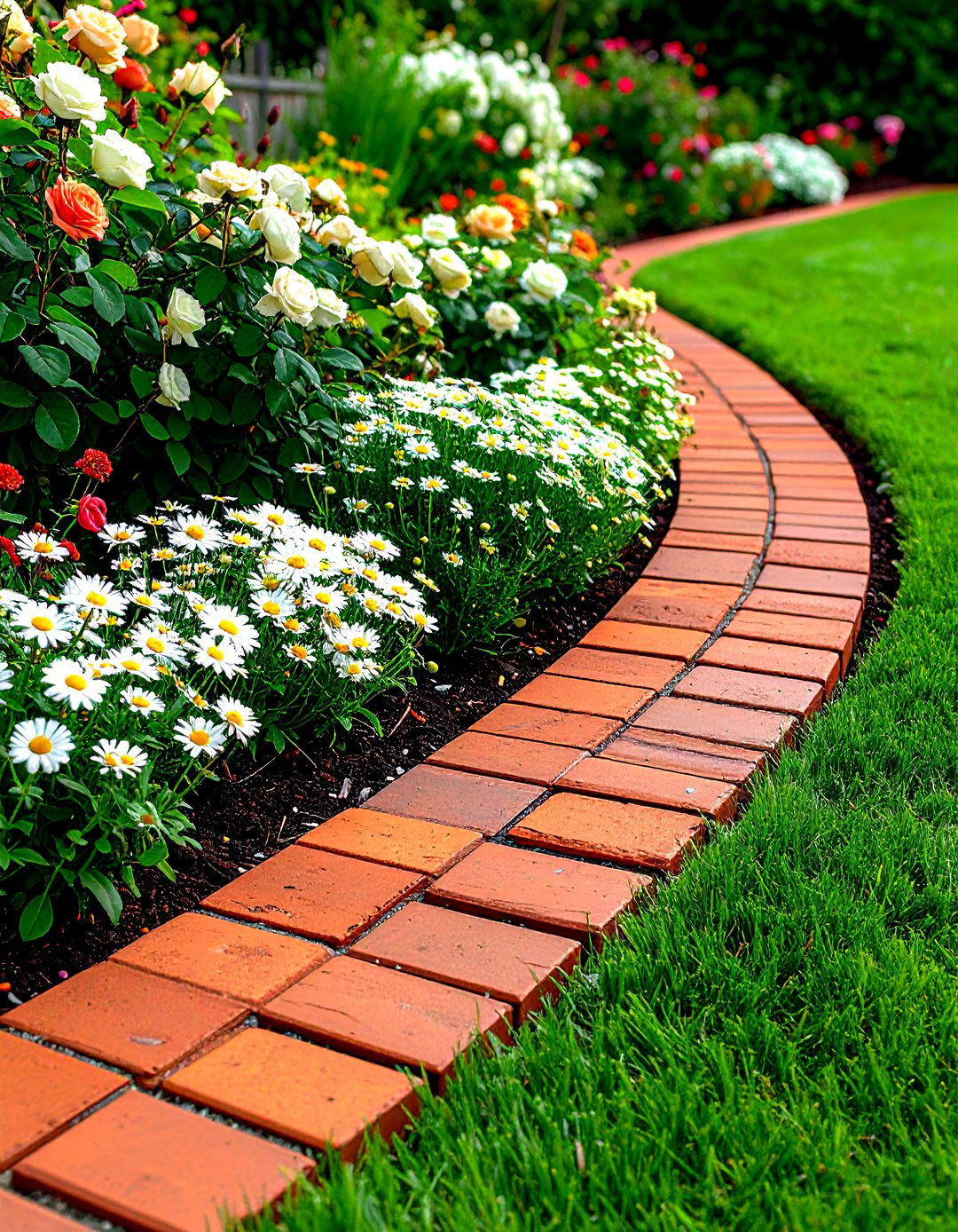 A Classic Red Brick Edge Garden Border - 30 garden border ideas