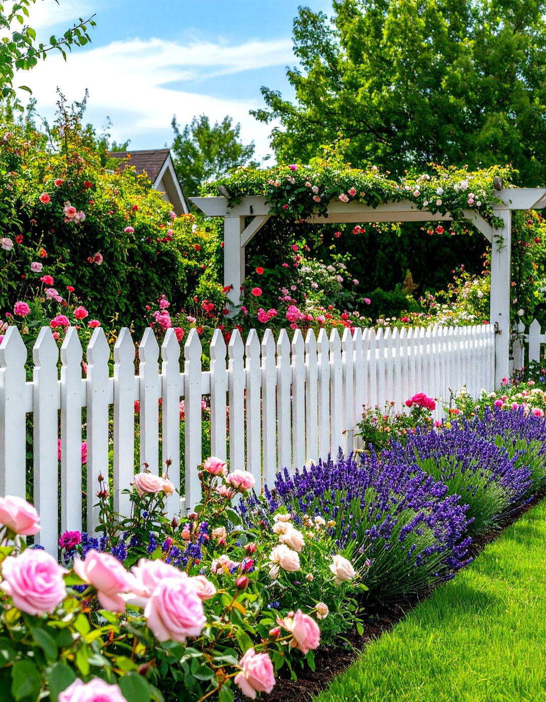 A Classic White Picket Fence with a Twist - 30 fence ideas for backyard