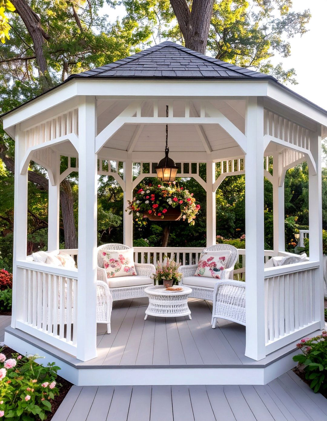 A Classic White Vinyl Gazebo - 30 gazebo on deck ideas