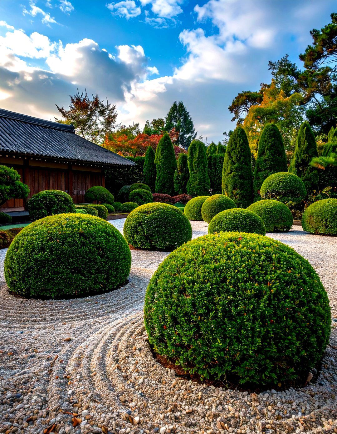 A Cloud Pruned Boxwood Scene - 30 front yard boxwood designs
