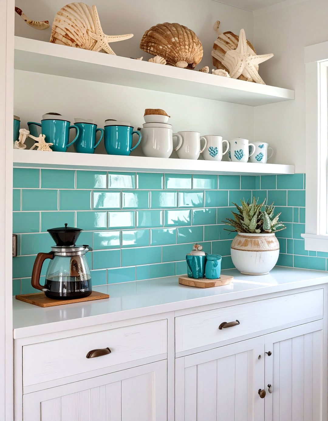 A Coastal Beach House Coffee Station - 30 coffee bar ideas for kitchen