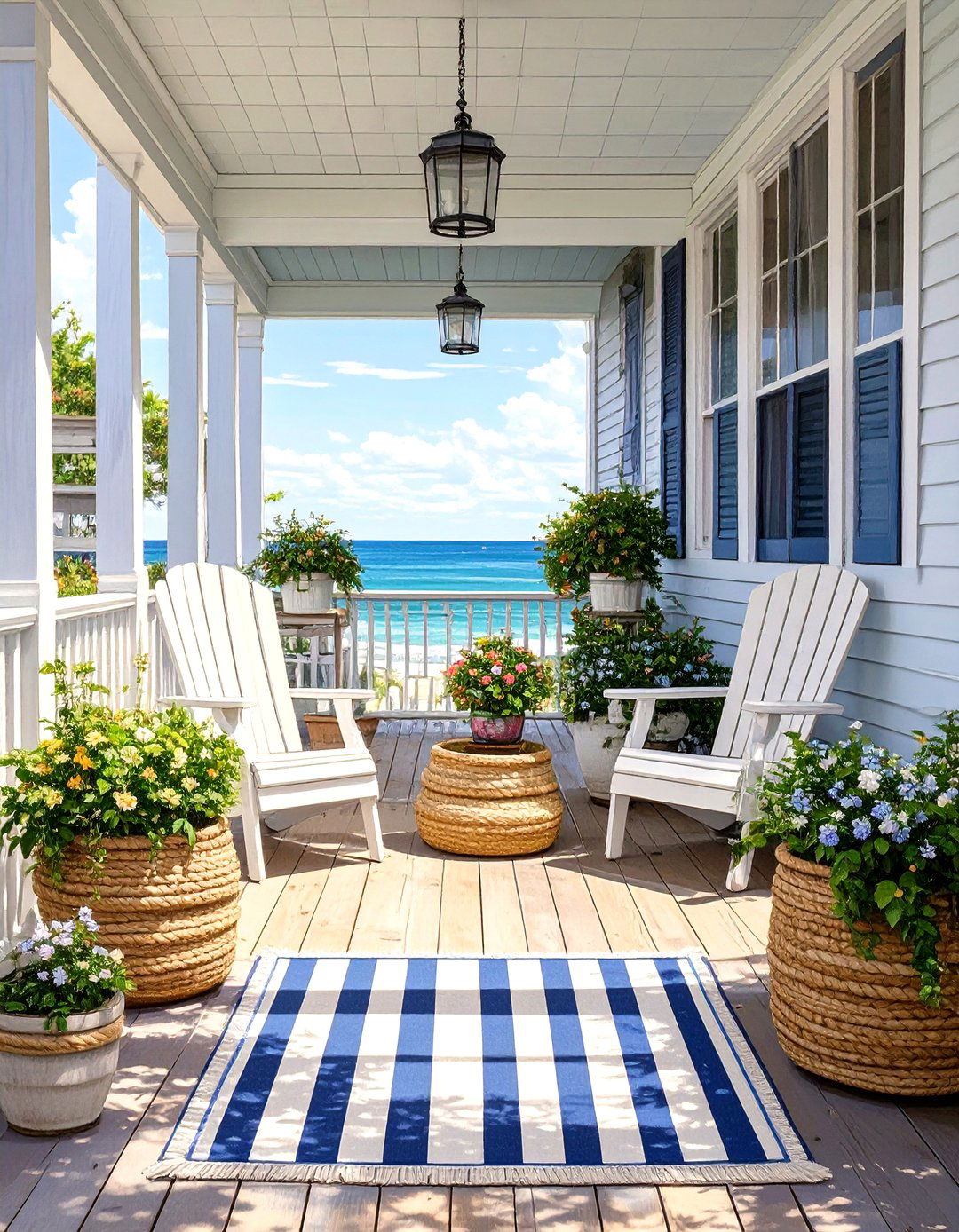 A Coastal Beach House Front Porch - 30 long narrow front porch decorating ideas