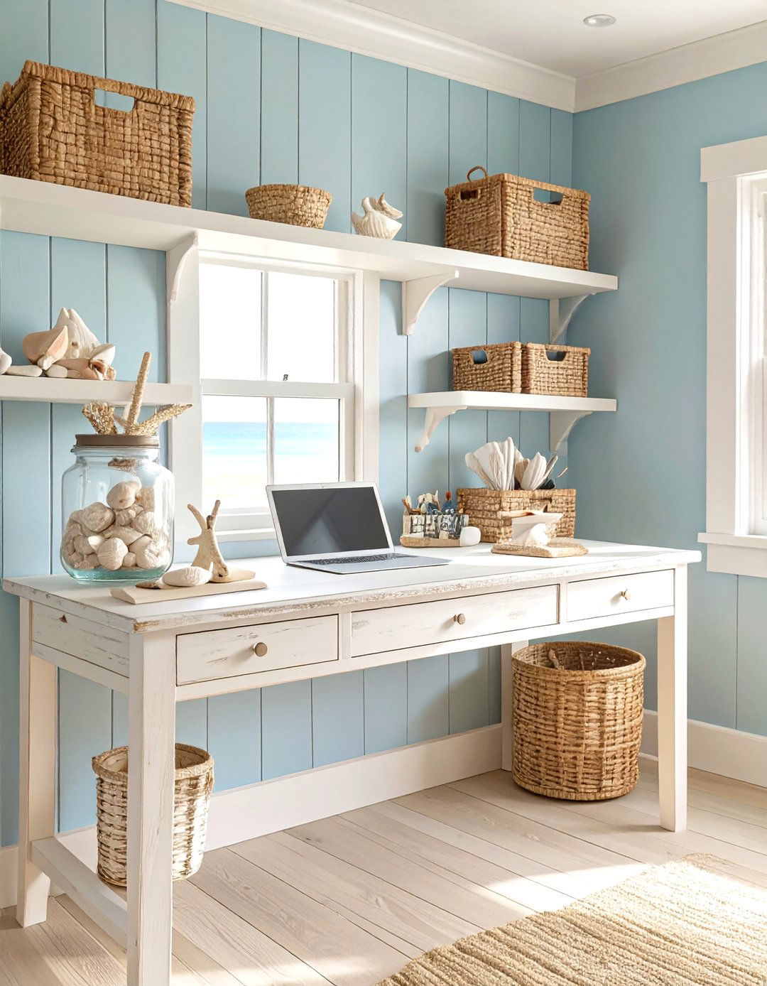 A Coastal Beach House Office Desk - 30 office desk decoration ideas