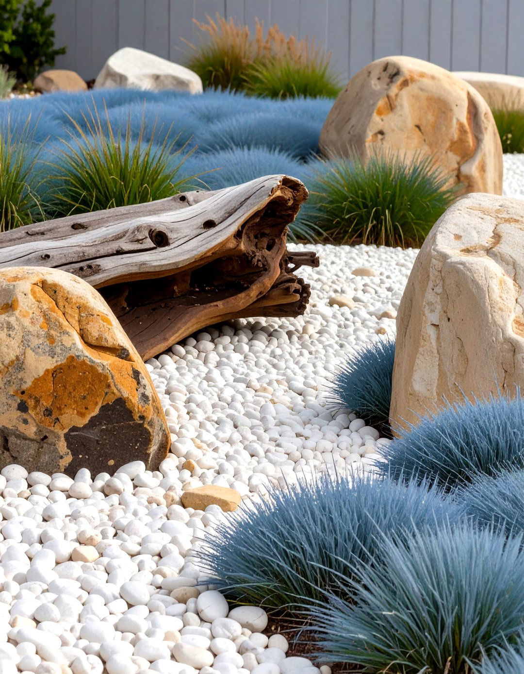 A Coastal Driftwood and Pebble Garden - 30 modern rock garden ideas