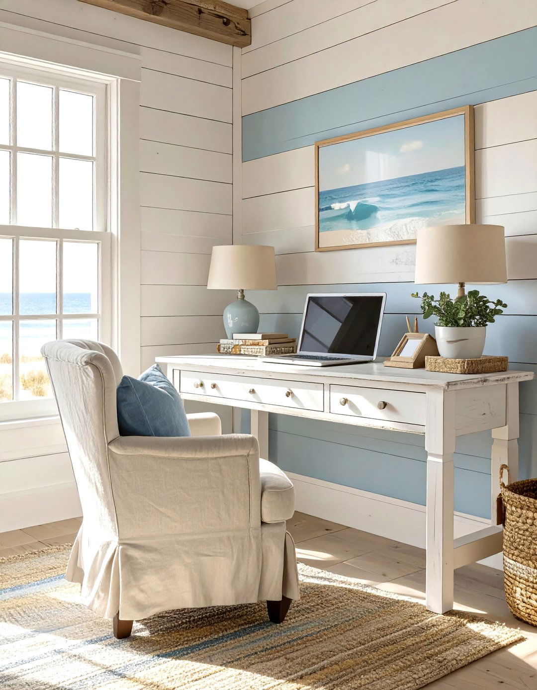 A Coastal Farmhouse Workspace - 30 at home office ideas