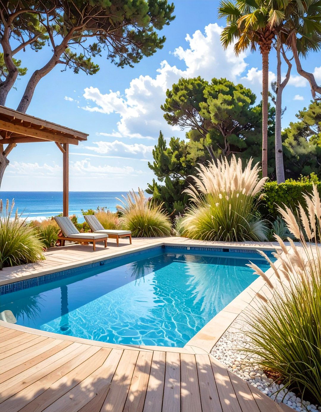 A Coastal Gravel and Grasses Pool Landscape - 30 low maintenance pool landscape design ideas