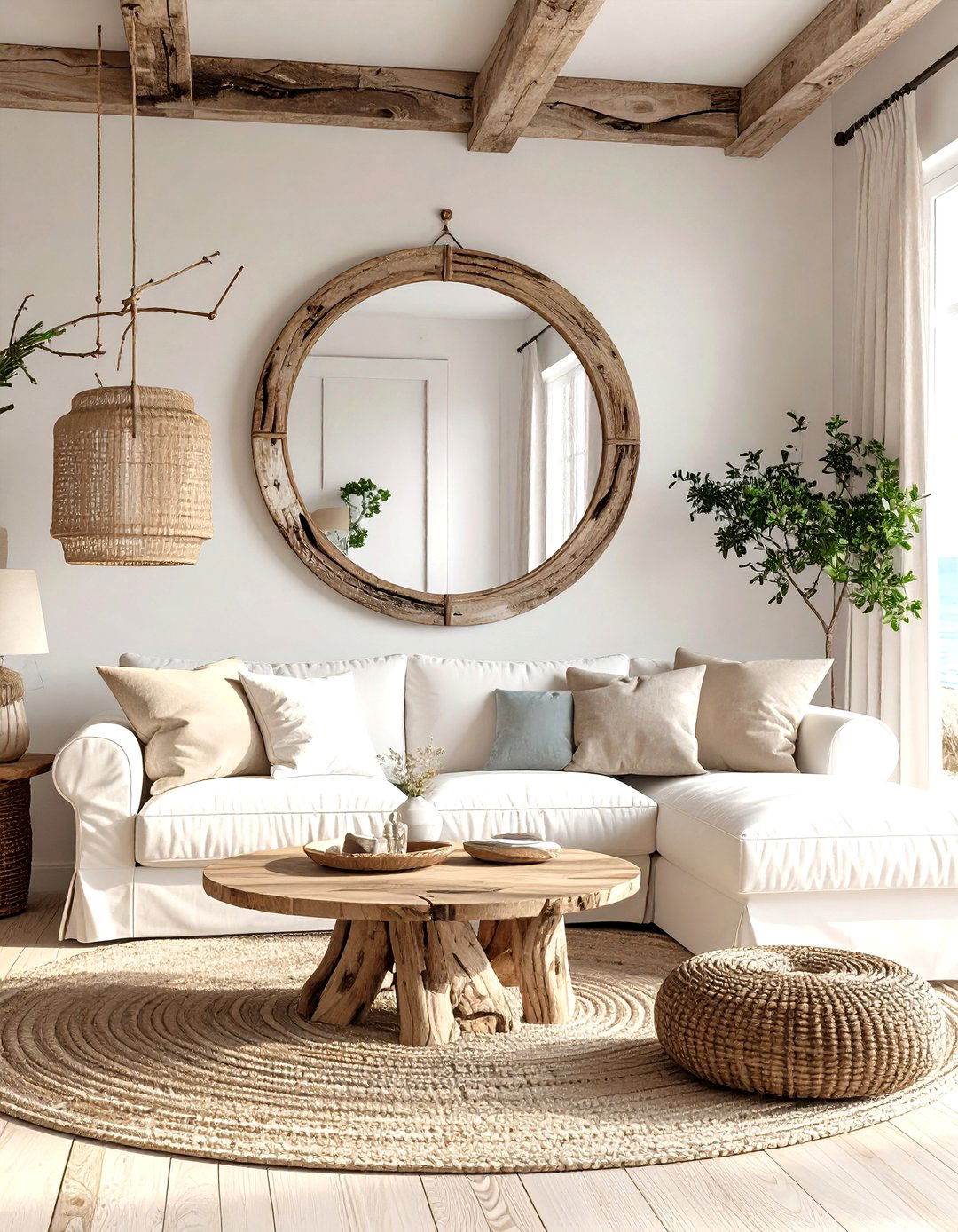 A Coastal Inspired Driftwood Mirror - 30 living room mirror ideas