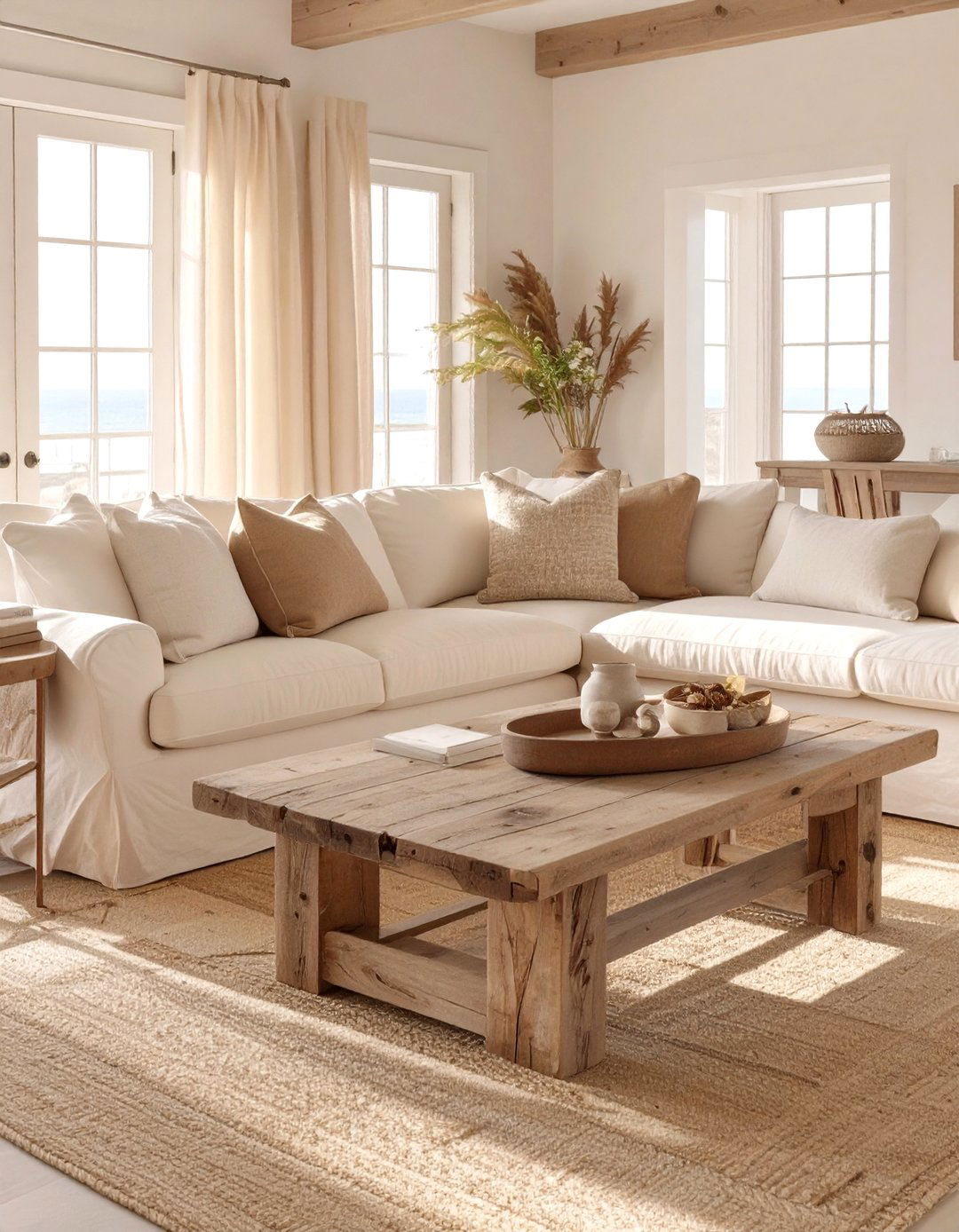 A Coastal Living Room with Sandy Brown - 30 brown living room ideas