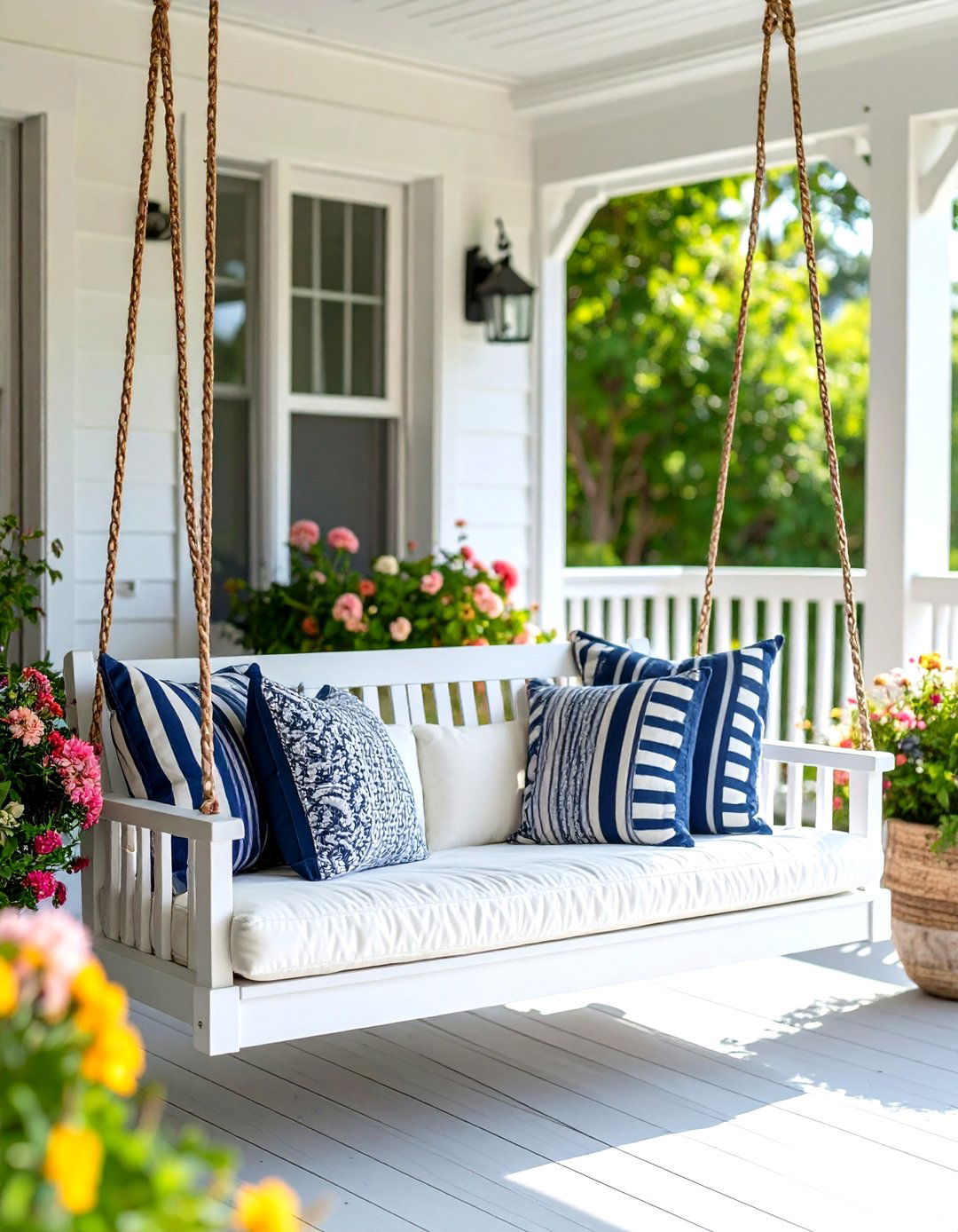 A Coastal Retreat Porch Swing - 30 front porch swing ideas