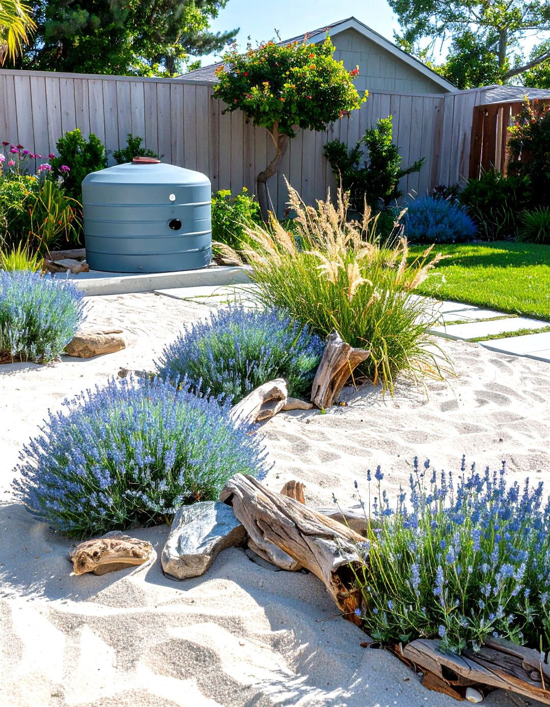 A Coastal Theme with Sand and Grasses - 30 septic tank landscaping ideas