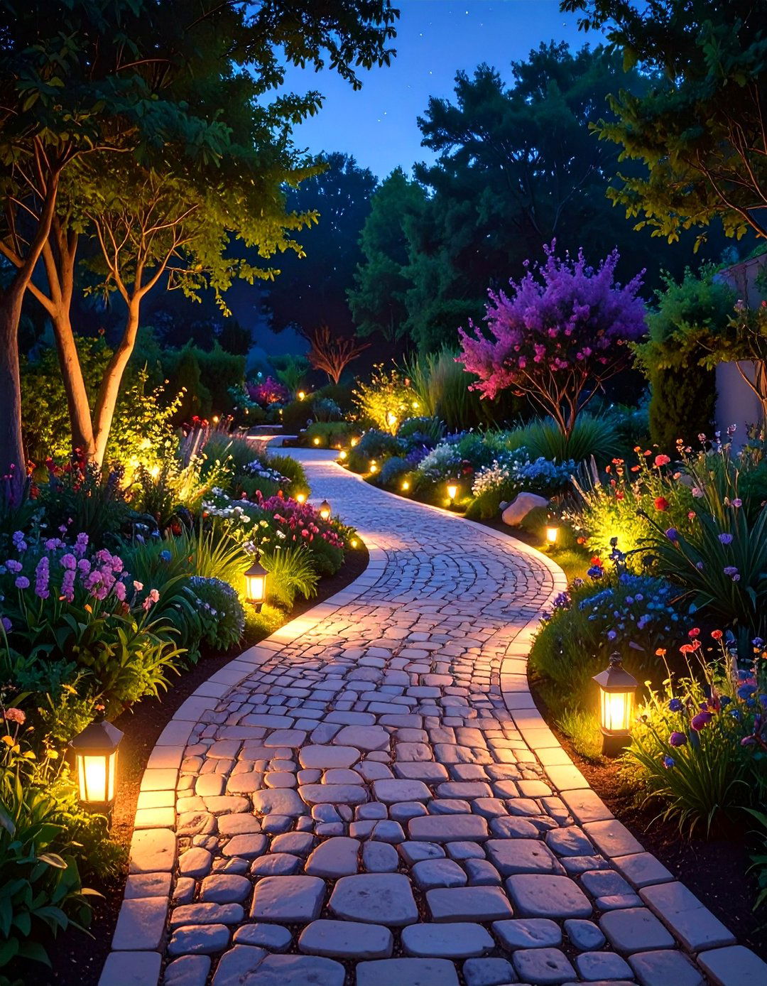 A Cobblestone Pathway with In Ground Lighting - 30 outdoor oasis ideas