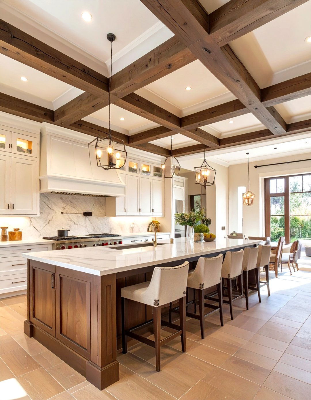 A Coffered Ceiling in a Tuscan Kitchen - 30 tuscan kitchen design ideas