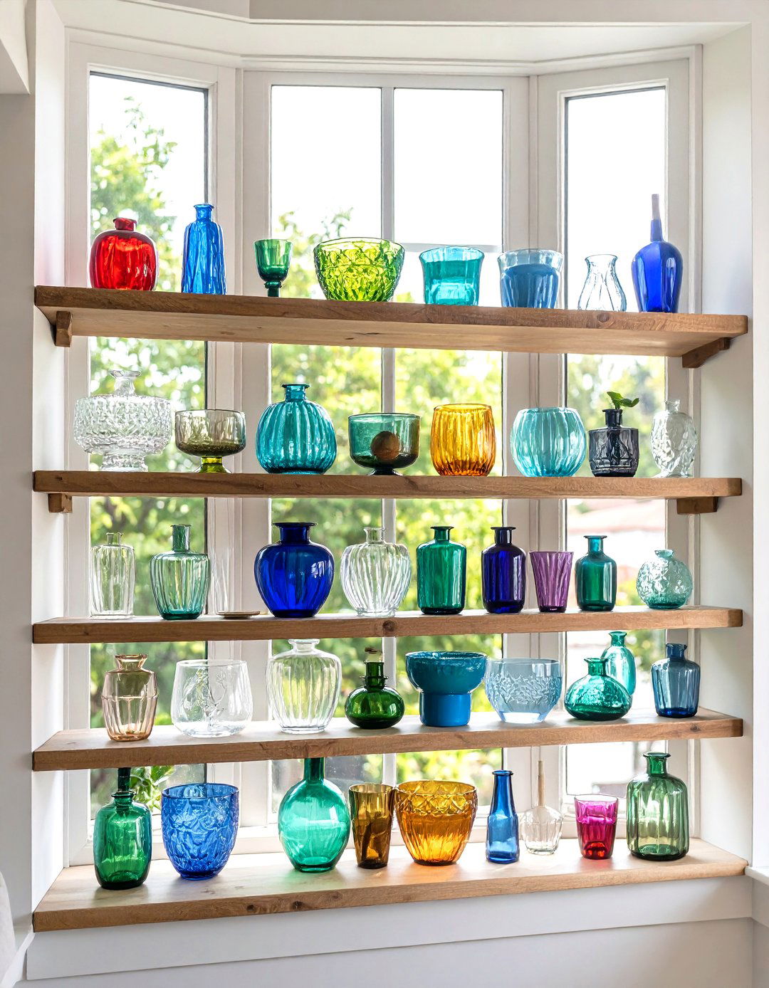 A Collection Display Shelf - 30 living room bay window ideas