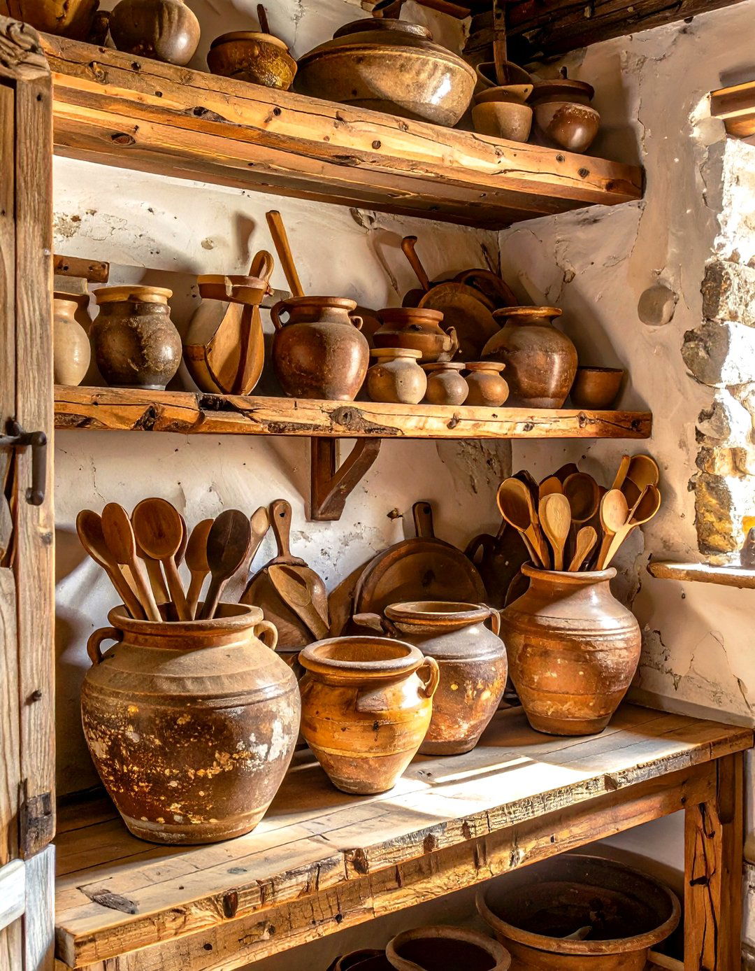 A Collection of Antique Crocks - 30 small rustic kitchen ideas