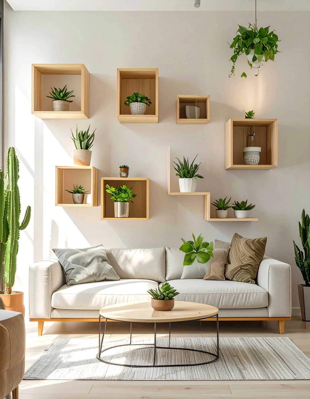 A Collection of Floating Box Shelves - 30 creative living room wall decor ideas