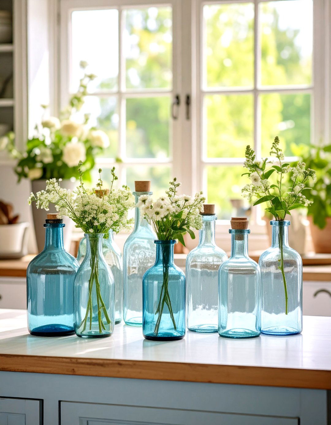 A Collection of Glass Bottles - 30 kitchen island centerpiece ideas