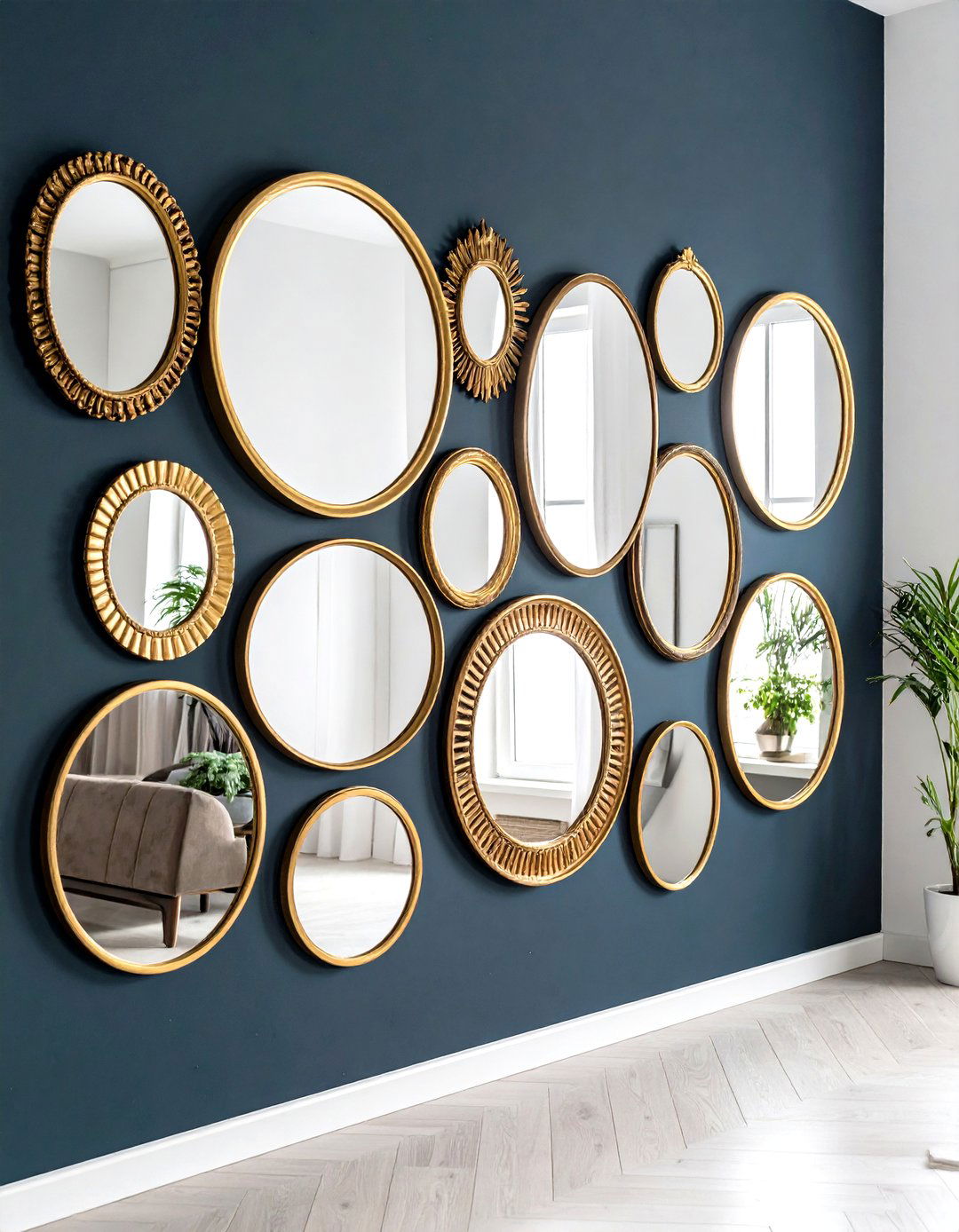 A Collection of Mirrors - 30 elegant living room wall decor ideas