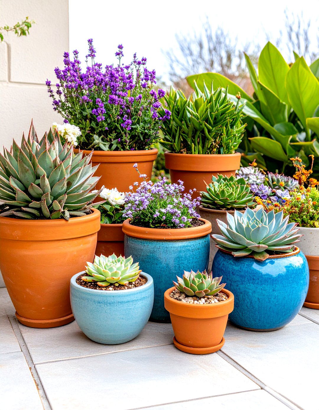 A Collection of Mismatched Planters - 30 outdoor space ideas