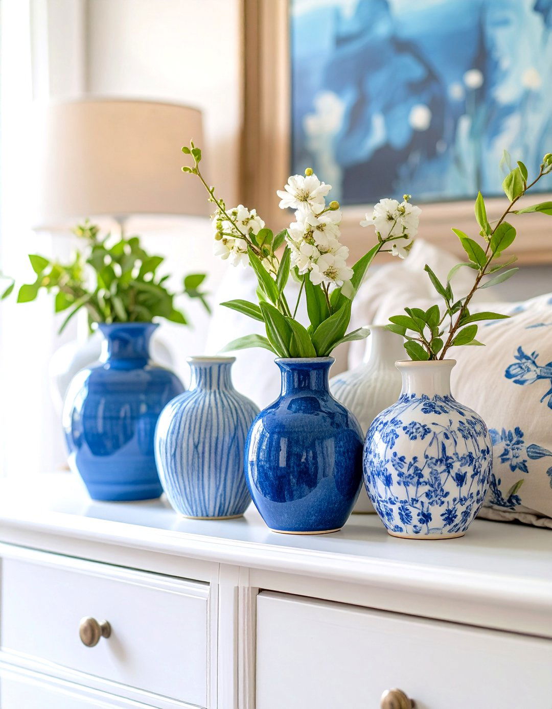 A Collection of Mismatched Vases - 30 small guest bedroom ideas on a budget