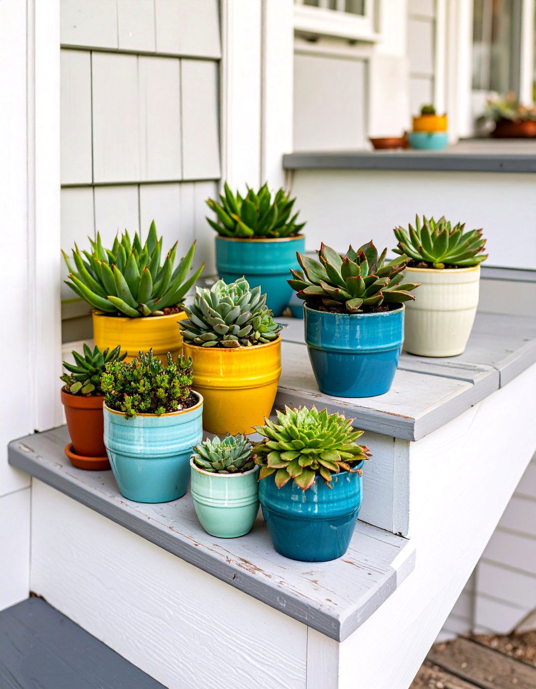 A Collection of Small Potted Plants - 30 very small front porch decorating ideas