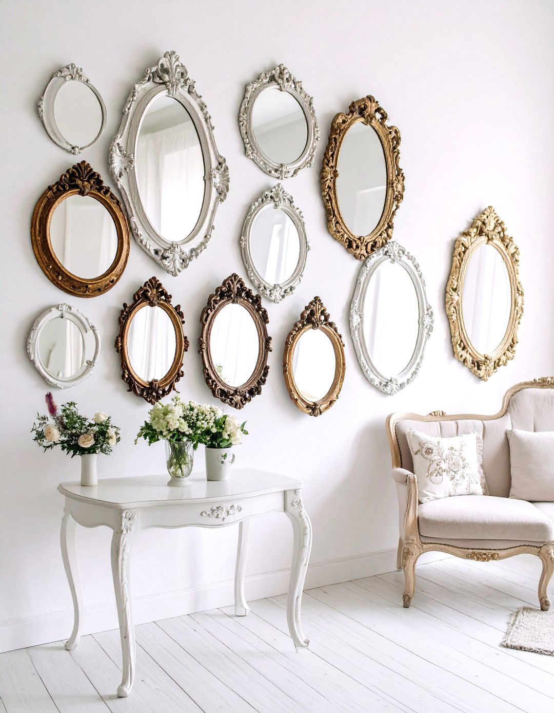 A Collection of Small Vintage Mirrors - 30 living room mirror ideas