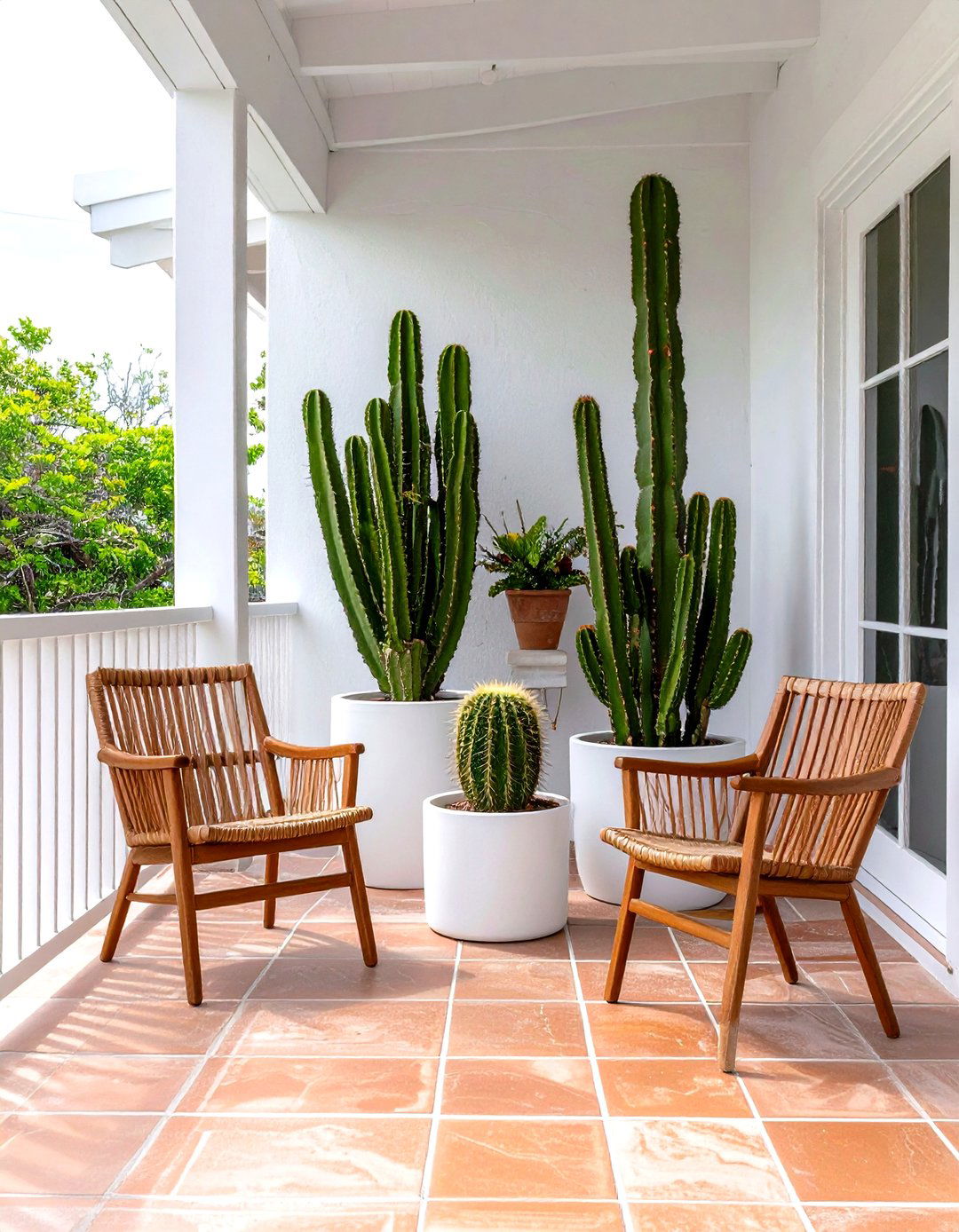 A Collection of Tall Cacti in Planters - 30 porch privacy ideas