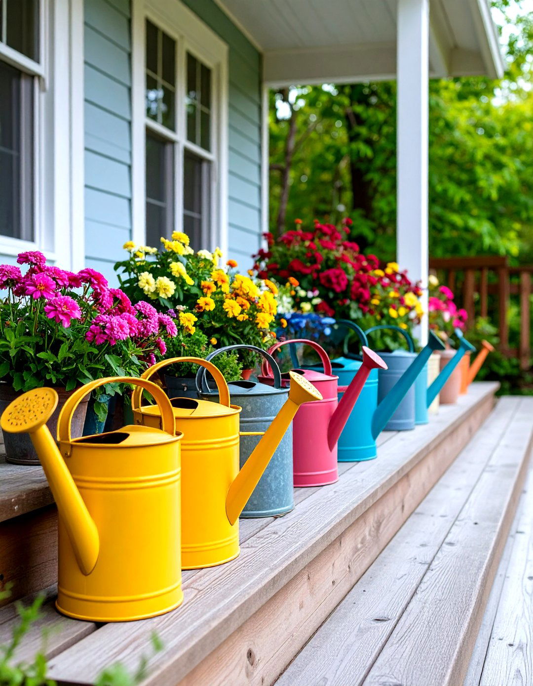 A Collection of Vintage Watering Cans - 30 rustic front porch decorating ideas