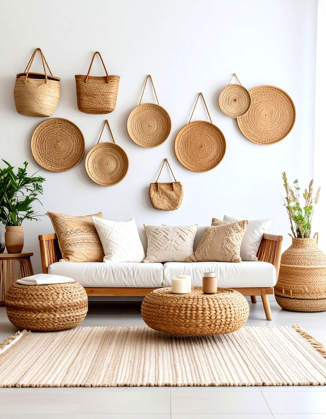 A Collection of Woven Baskets - 30 large wall decor ideas for living room