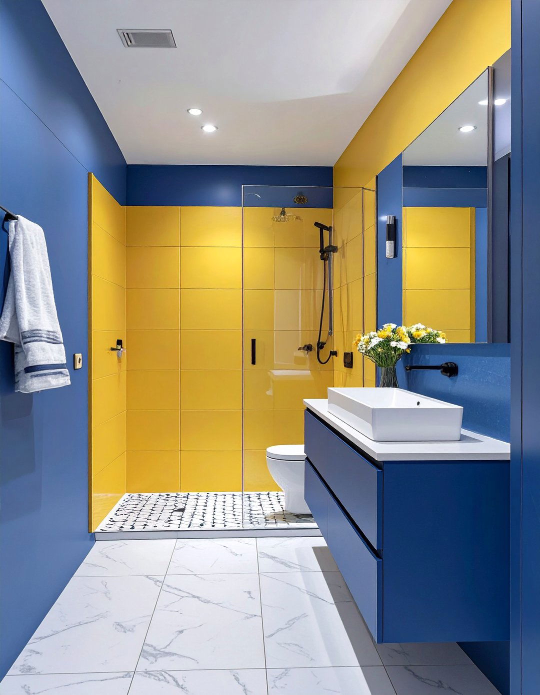 A Color Blocked Bathroom Design - 30 colorful bathroom ideas
