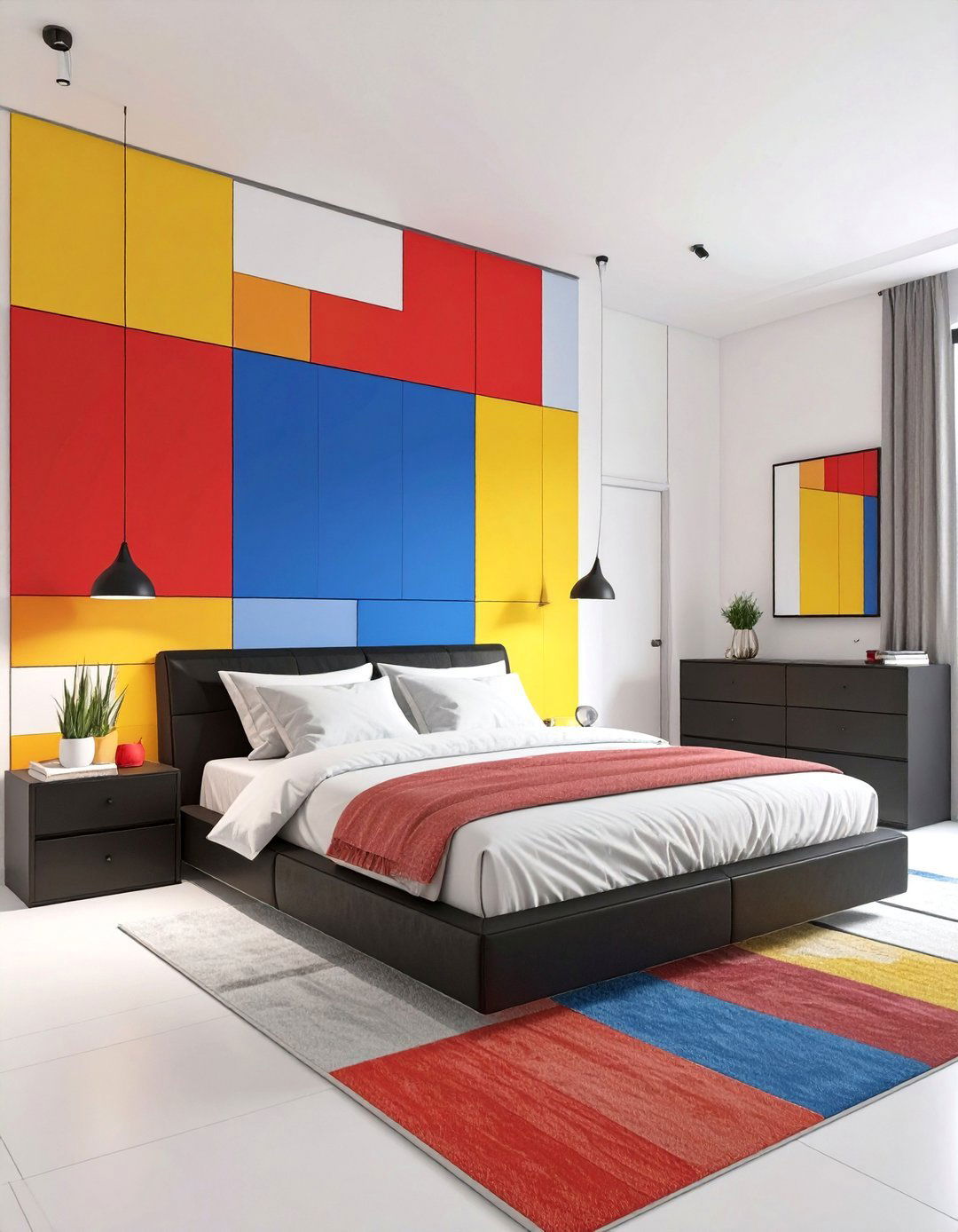 A Color Blocked Primary Bedroom - 30 colorful bedroom ideas