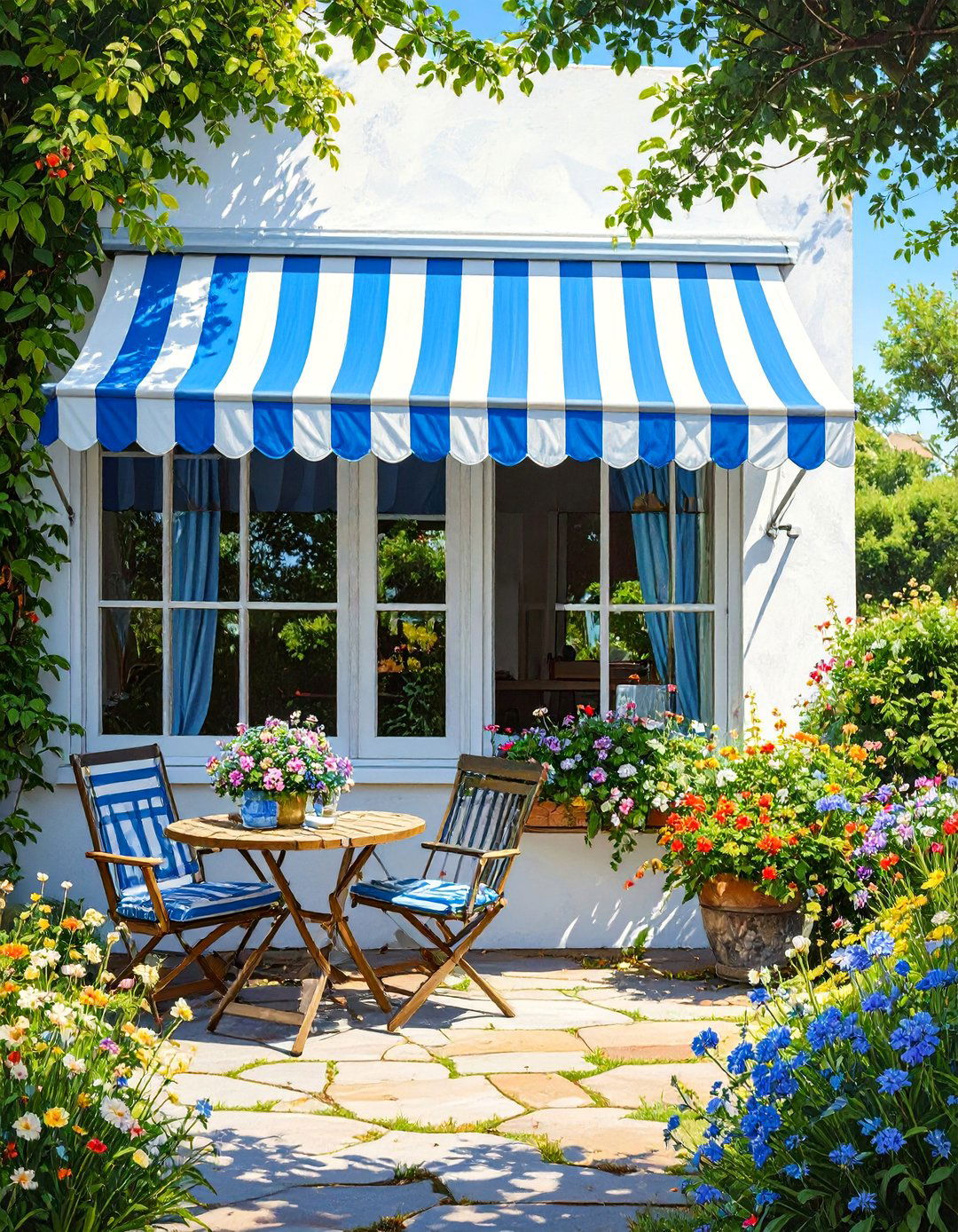A Colorful Awning Over the Window - 30 backyard shade ideas