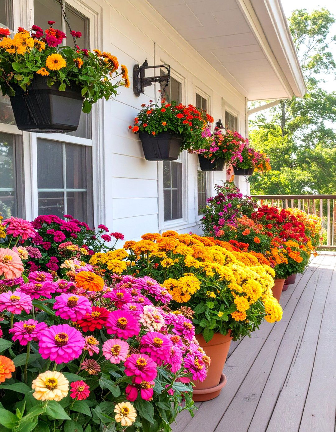 A Colorful Flower Focused Deck - 30 deck decorating ideas with plants