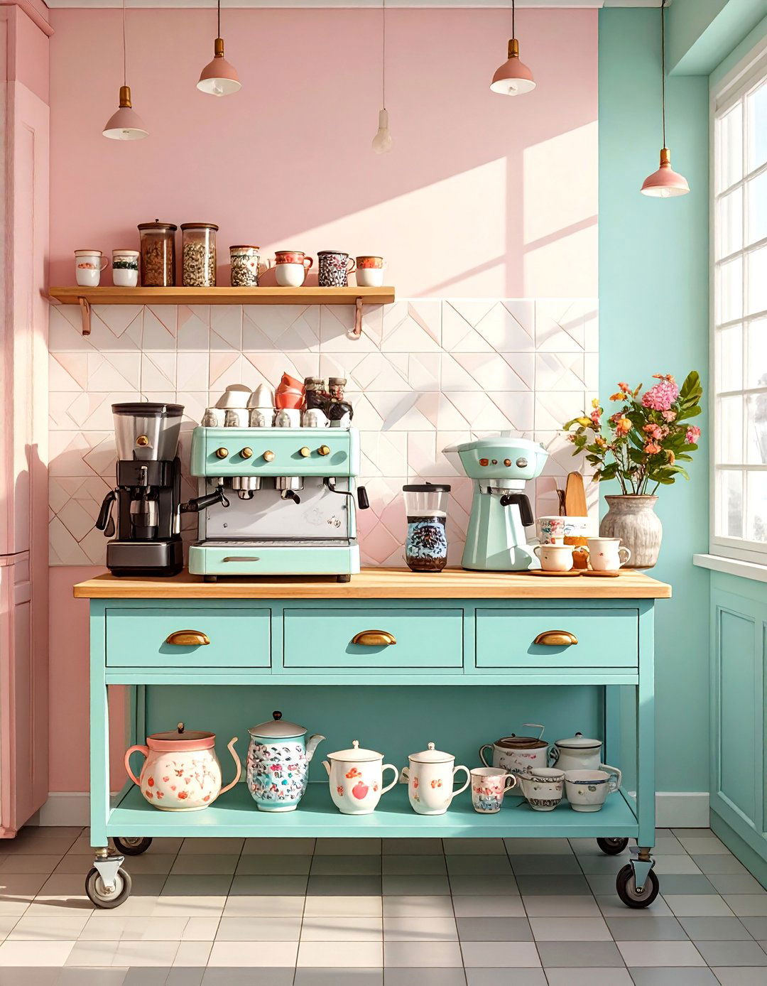 A Colorful Retro Kitchen Coffee Nook - 30 coffee bar ideas for kitchen