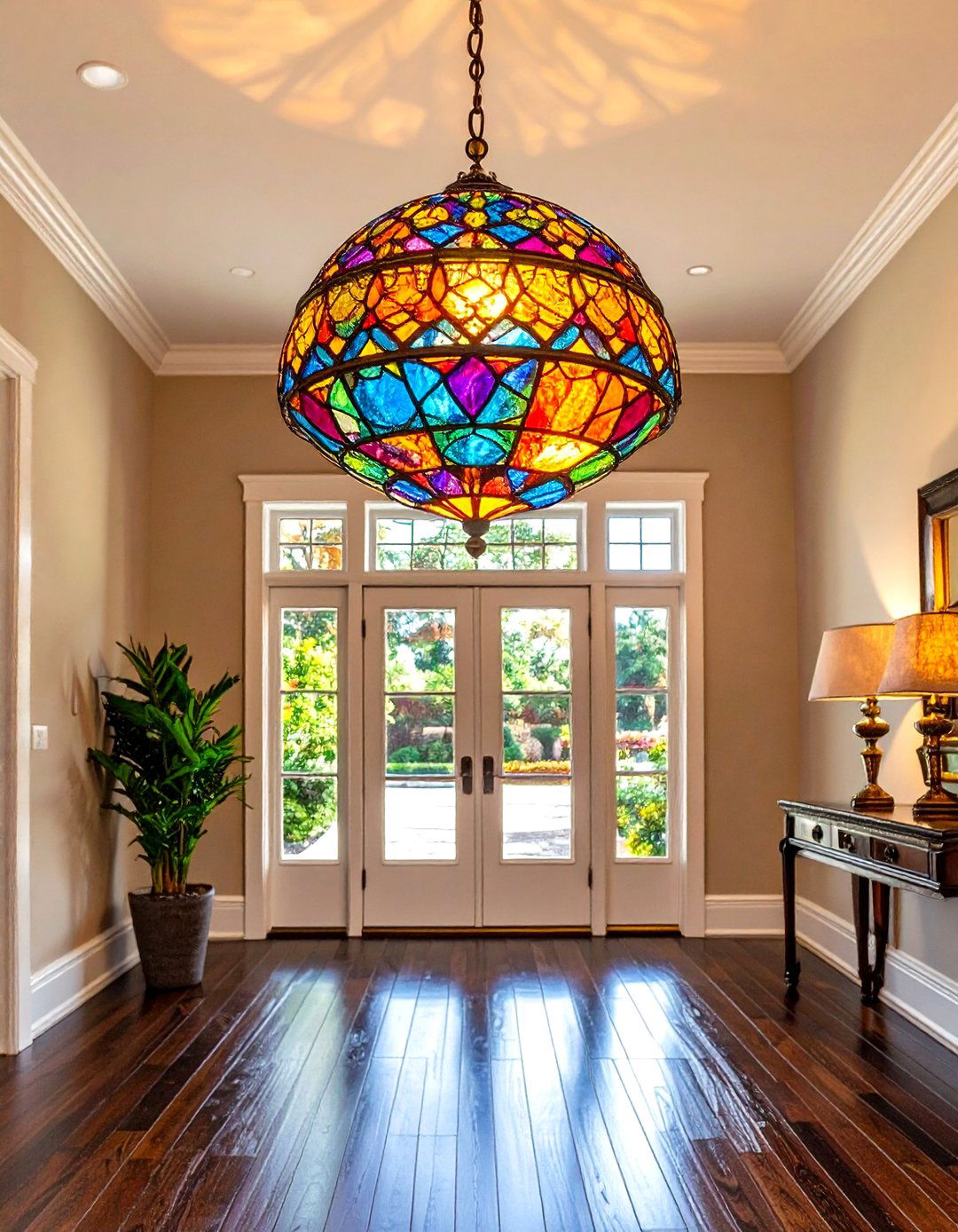 A Colorful Stained Glass Foyer Chandelier - 30 foyer chandelier ideas