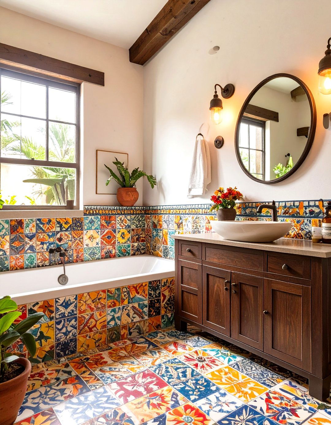 A Colorful Talavera Tile Bathroom - 30 mexican interior design ideas