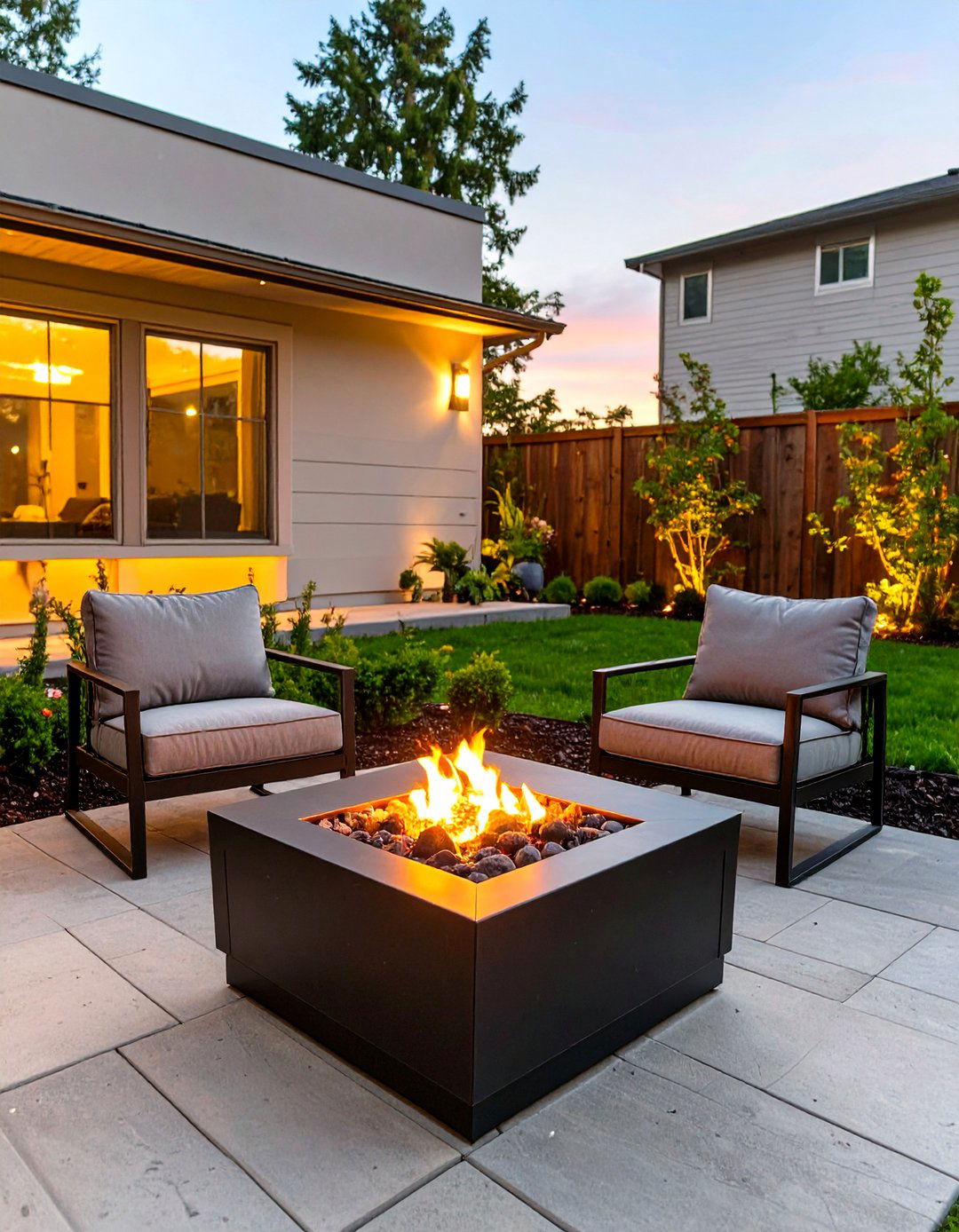 A Compact Corner Fire Pit Feature - 30 small backyard patio ideas
