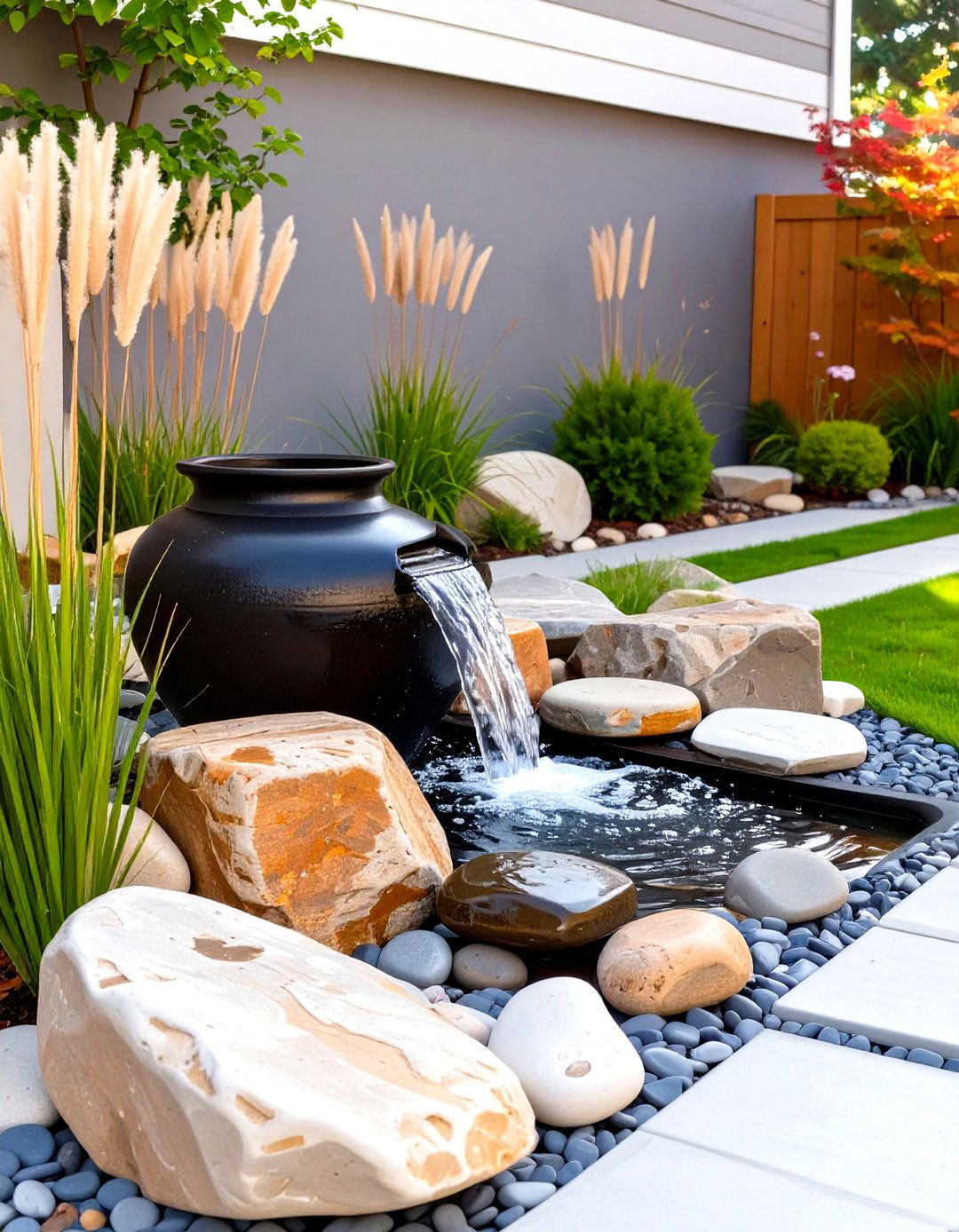 A Compact Water Feature - 30 small front yard landscaping ideas