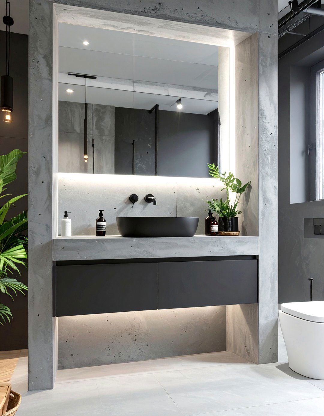 A Concrete Finish Bathroom Niche - 30 bathroom niche ideas