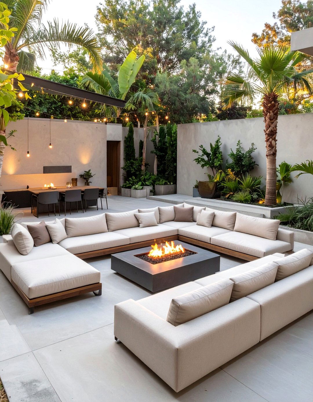 A Concrete Patio Lounge with a Sectional Sofa - 30 concrete patio extension ideas