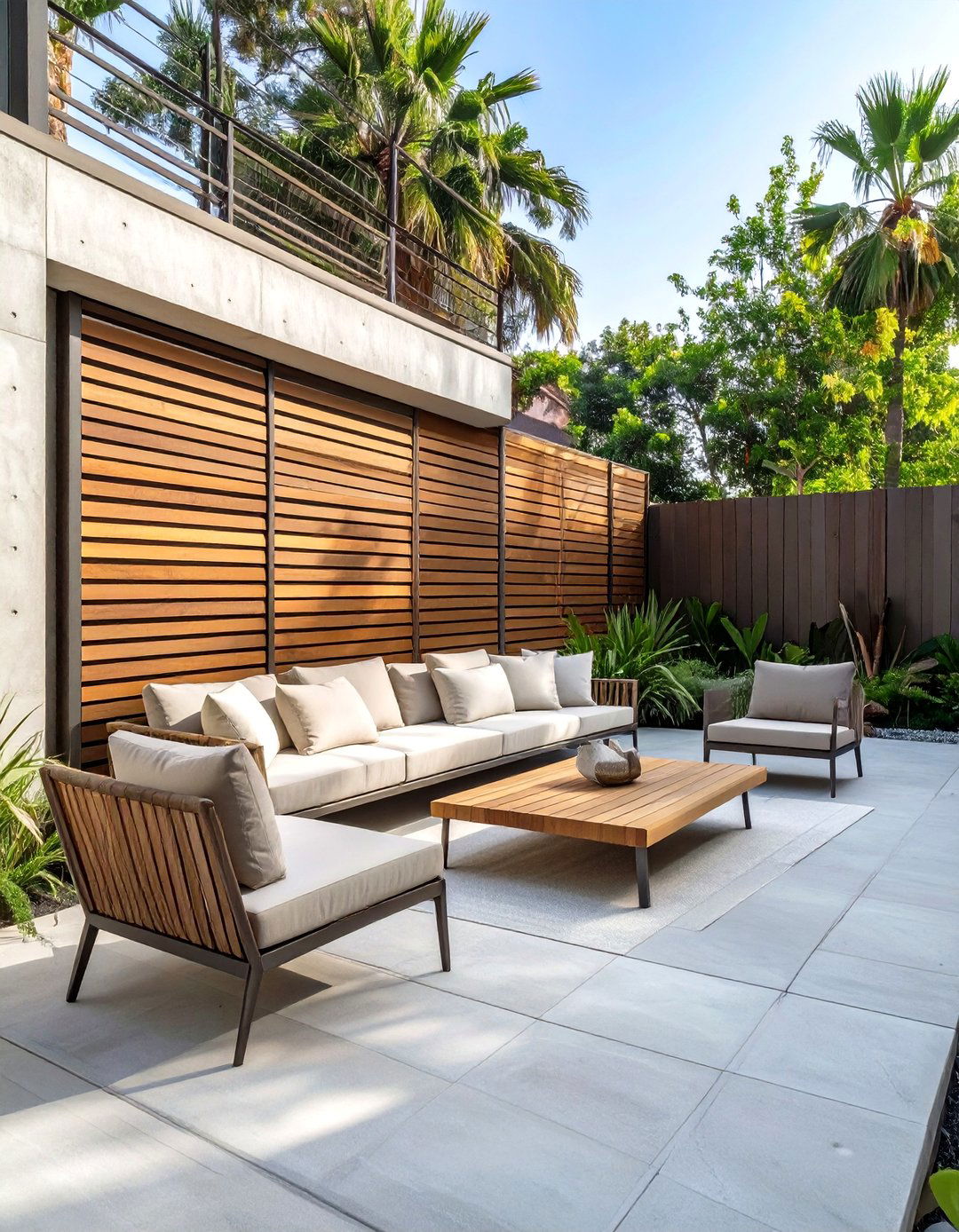 A Concrete Patio with a Privacy Screen - 30 concrete patio extension ideas