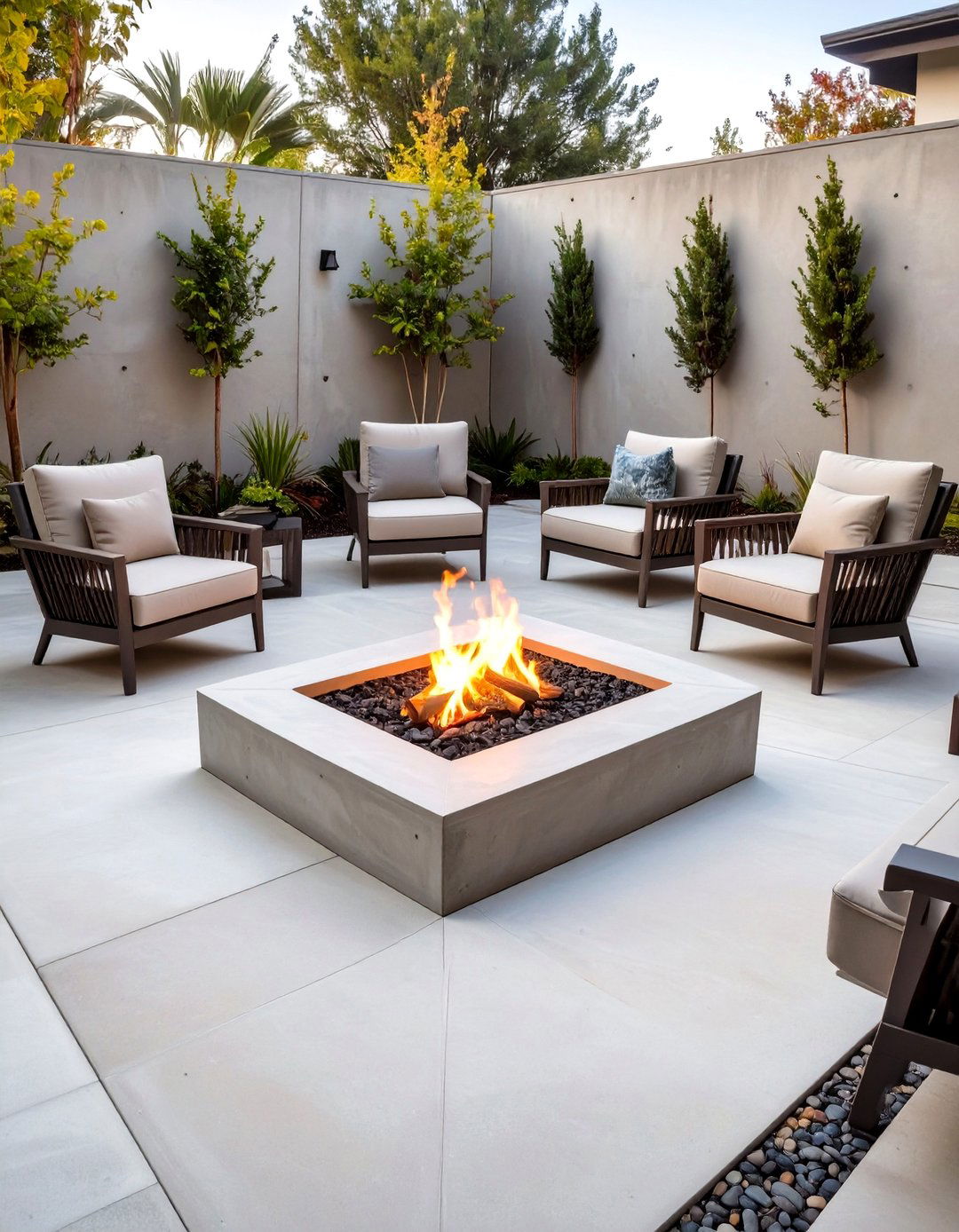 A Concrete Patio with an Integrated Fire Pit - 30 concrete patio extension ideas