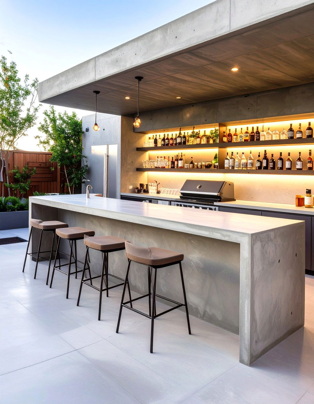 A Concrete Patio with an Outdoor Bar - 30 concrete patio extension ideas
