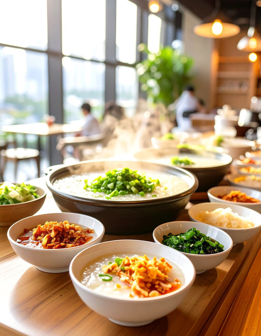 A Congee Bar With Toppings - 30 office breakfast ideas