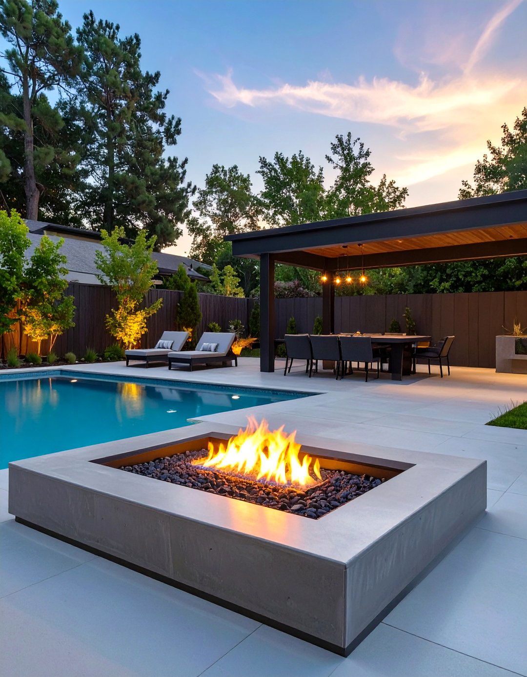 A Contemporary Concrete Deck - 30 backyard swim spa deck ideas