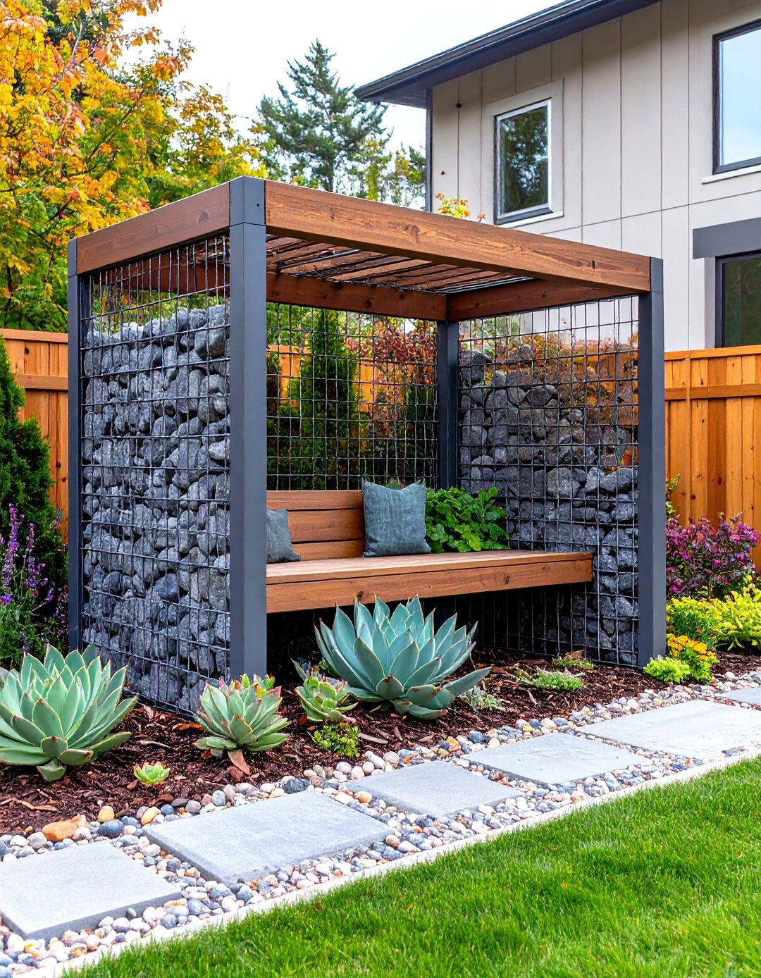 A Contemporary Gabion Wall Enclosure - 30 front yard privacy ideas