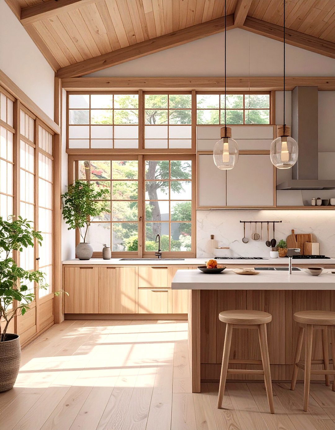 A Contemporary Kitchen with Shoji Style Cabinetry - 30 japanese house design ideas