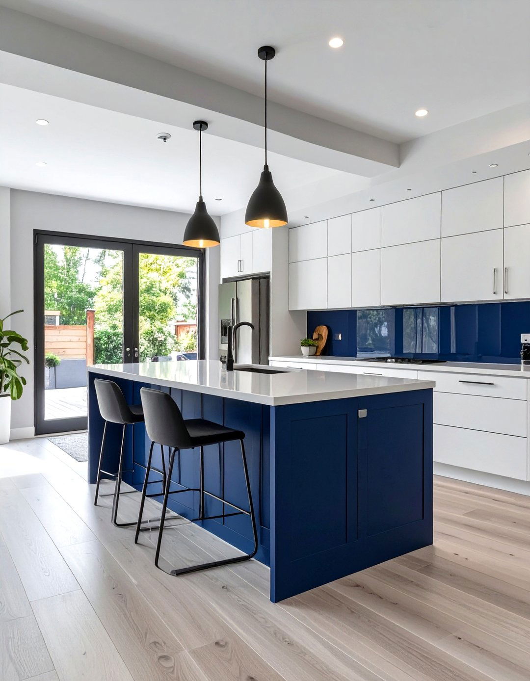 A Contrasting Island Color - 30 small open kitchen design ideas